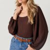 Francesca's Vickie Textured Square Neck Bodysuit Brown Tops