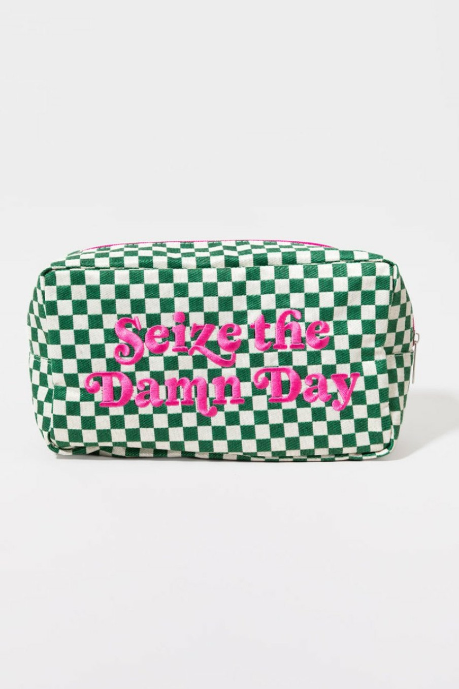 Francesca's Seize The Damn Day Checkered Toiletry Bag Multi Bags & Wallets