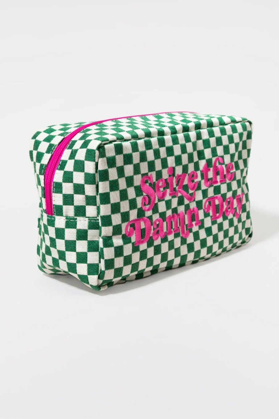 Francesca's Seize The Damn Day Checkered Toiletry Bag Multi Bags & Wallets