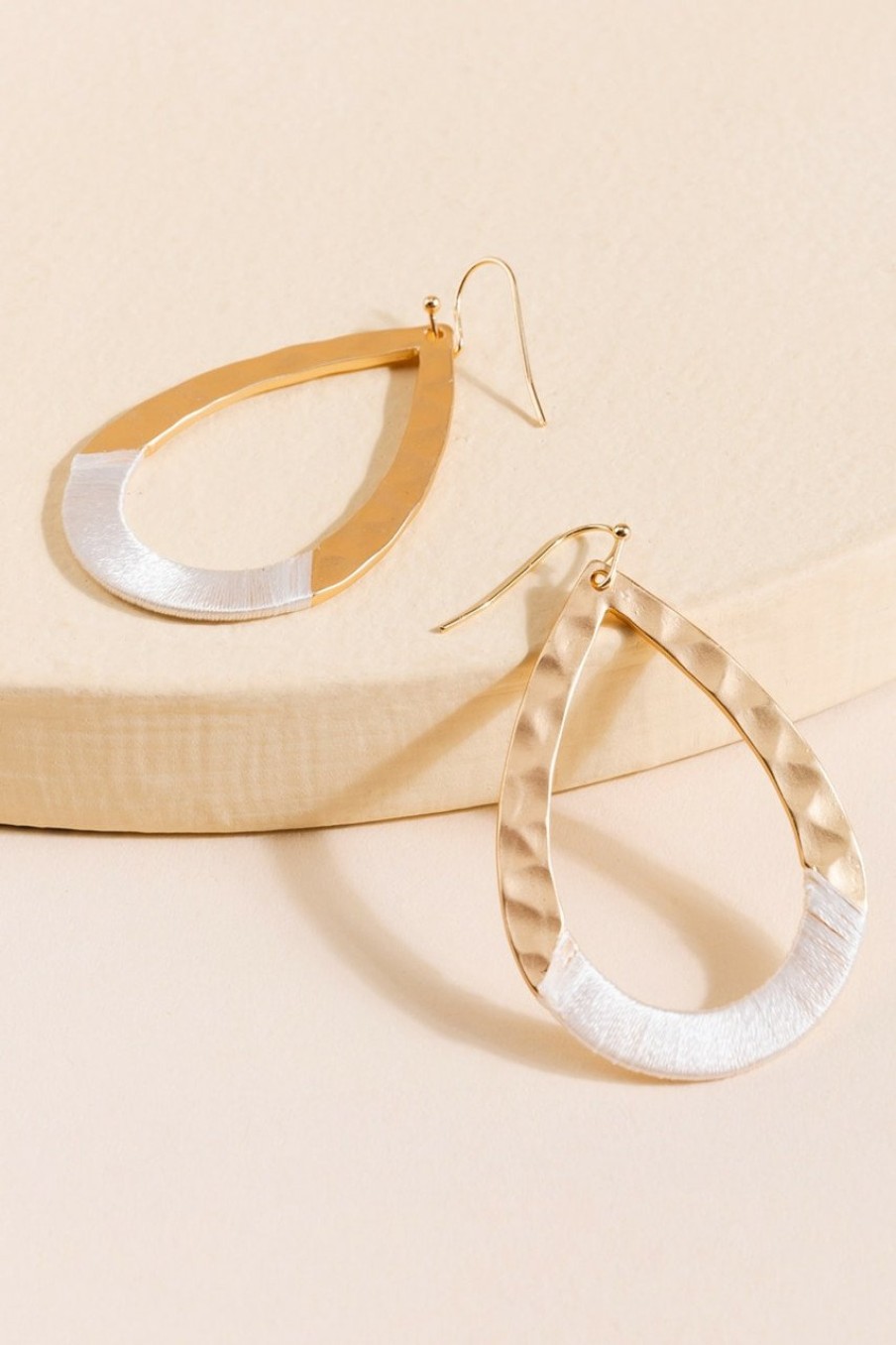 Francesca's Mariah Hammered Teardrop Hoop Earrings Ivory Earrings