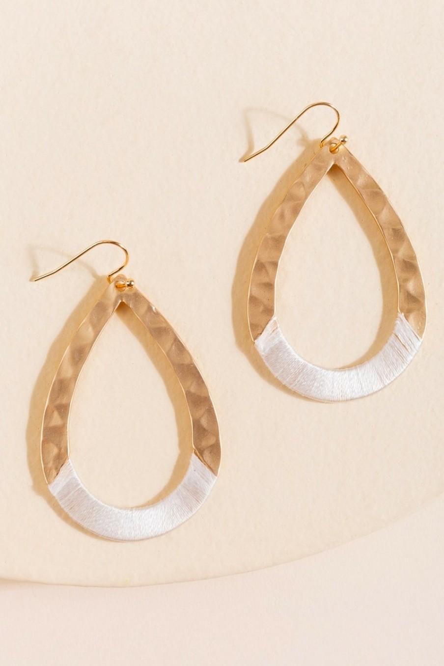 Francesca's Mariah Hammered Teardrop Hoop Earrings Ivory Earrings