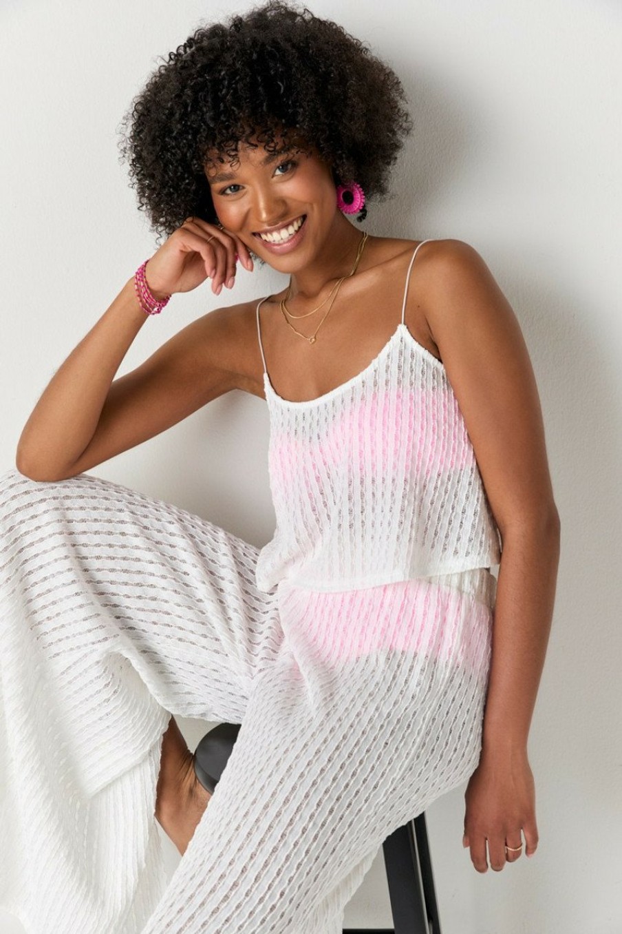 Francesca's Jane Fluid Tank Top White Swim Cover Ups