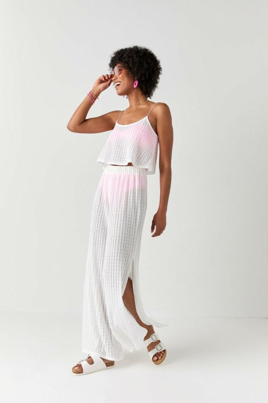 Francesca's Jane Fluid Tank Top White Swim Cover Ups