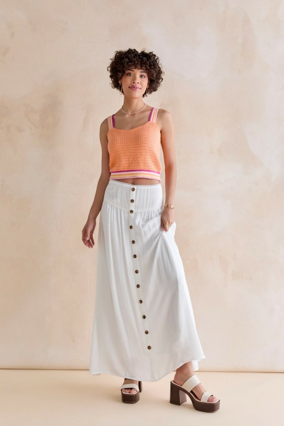 Francesca's Vanessa Button Down Swift Maxi Skirt White Skirts