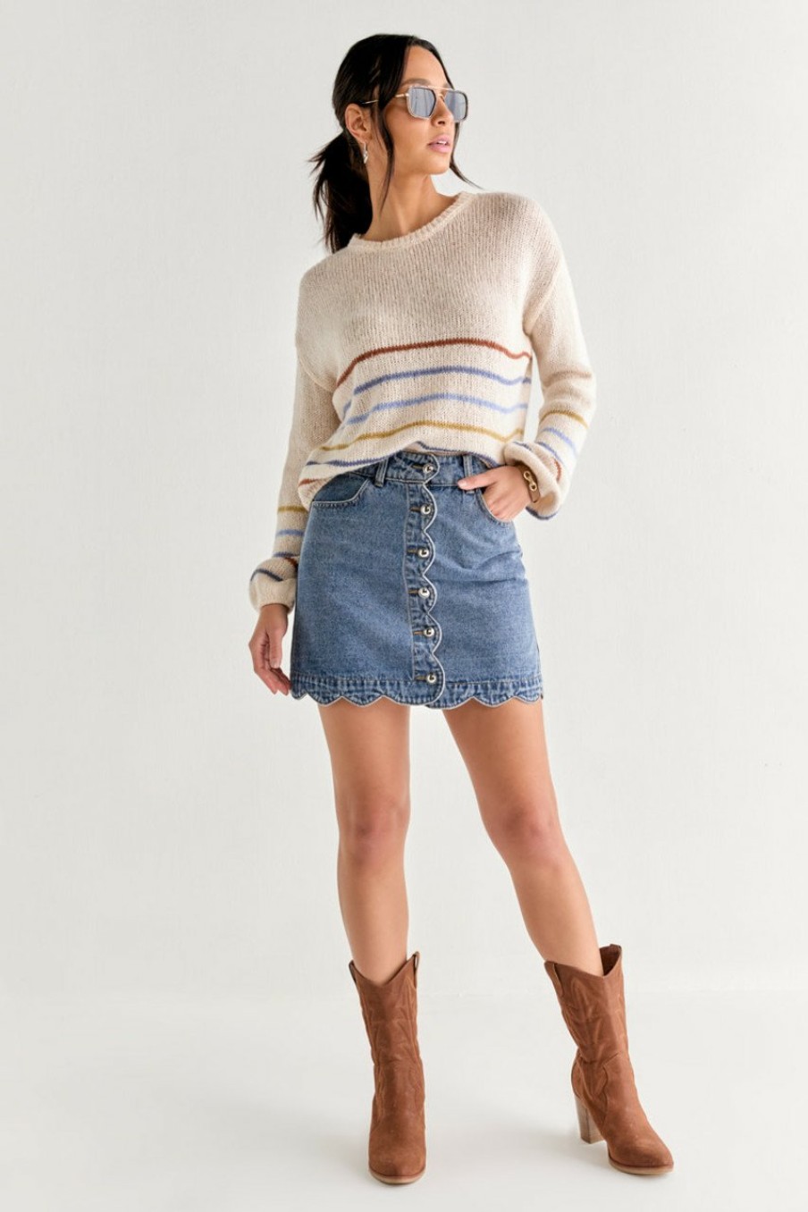 Francesca's Renly Striped Sweater Cream Tops