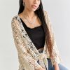 Francesca's Jessamine Tie Front Crochet Kimono Taupe Tops