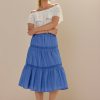 Francesca's Dora Crochet Detail Midi Skirt Chambray Skirts