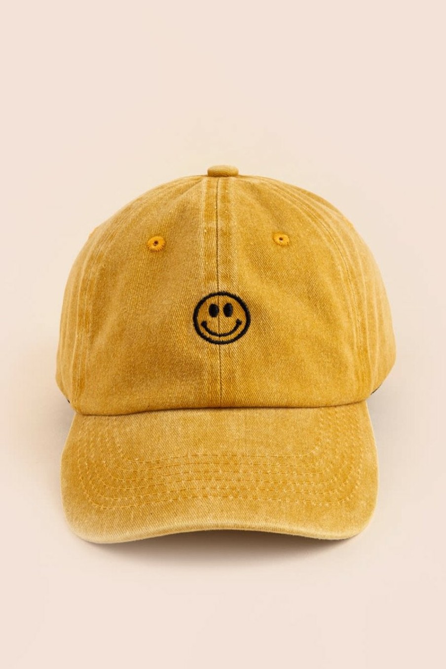 Francesca's Smiley Face Icon Baseball Hat Mustard Hats