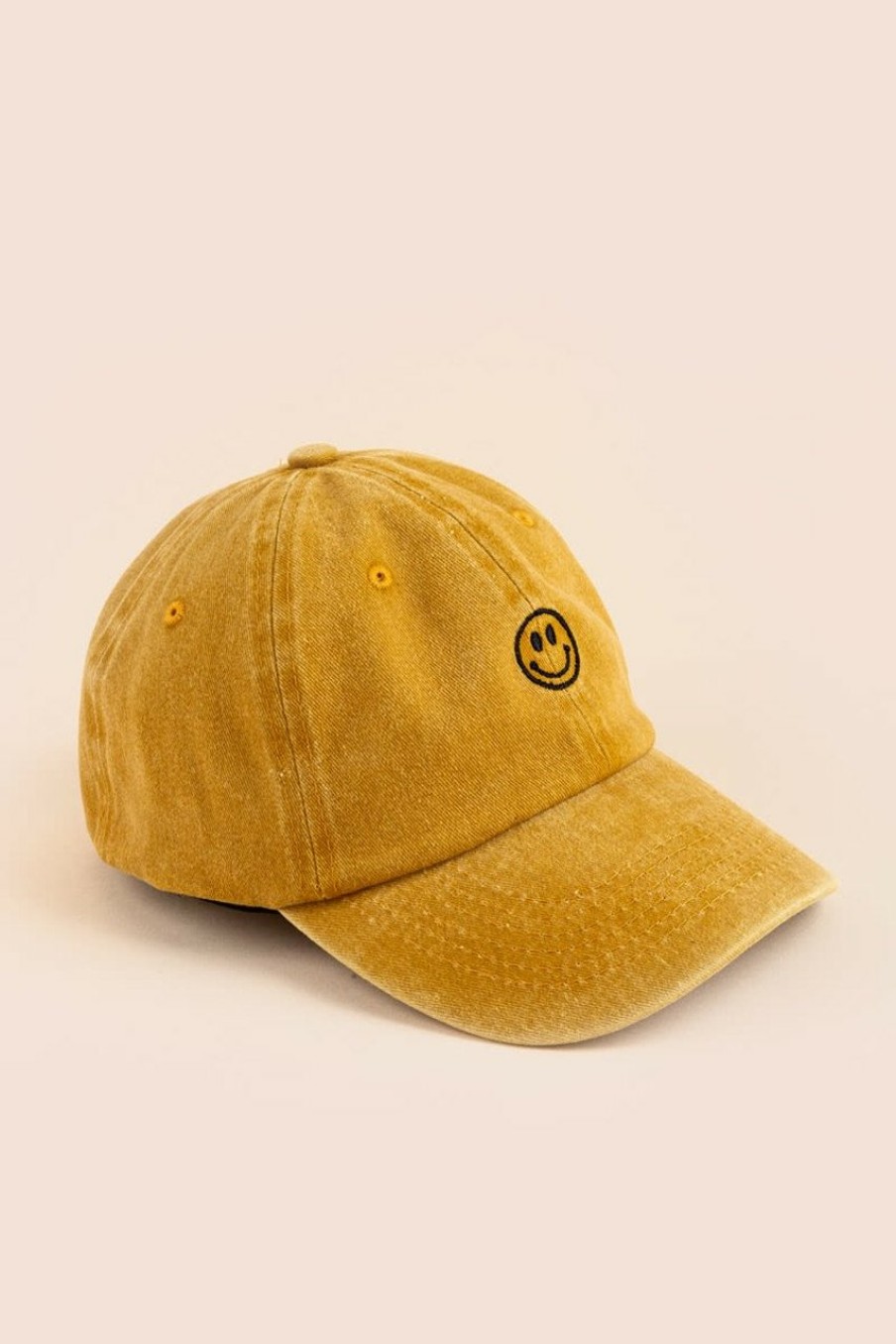 Francesca's Smiley Face Icon Baseball Hat Mustard Hats