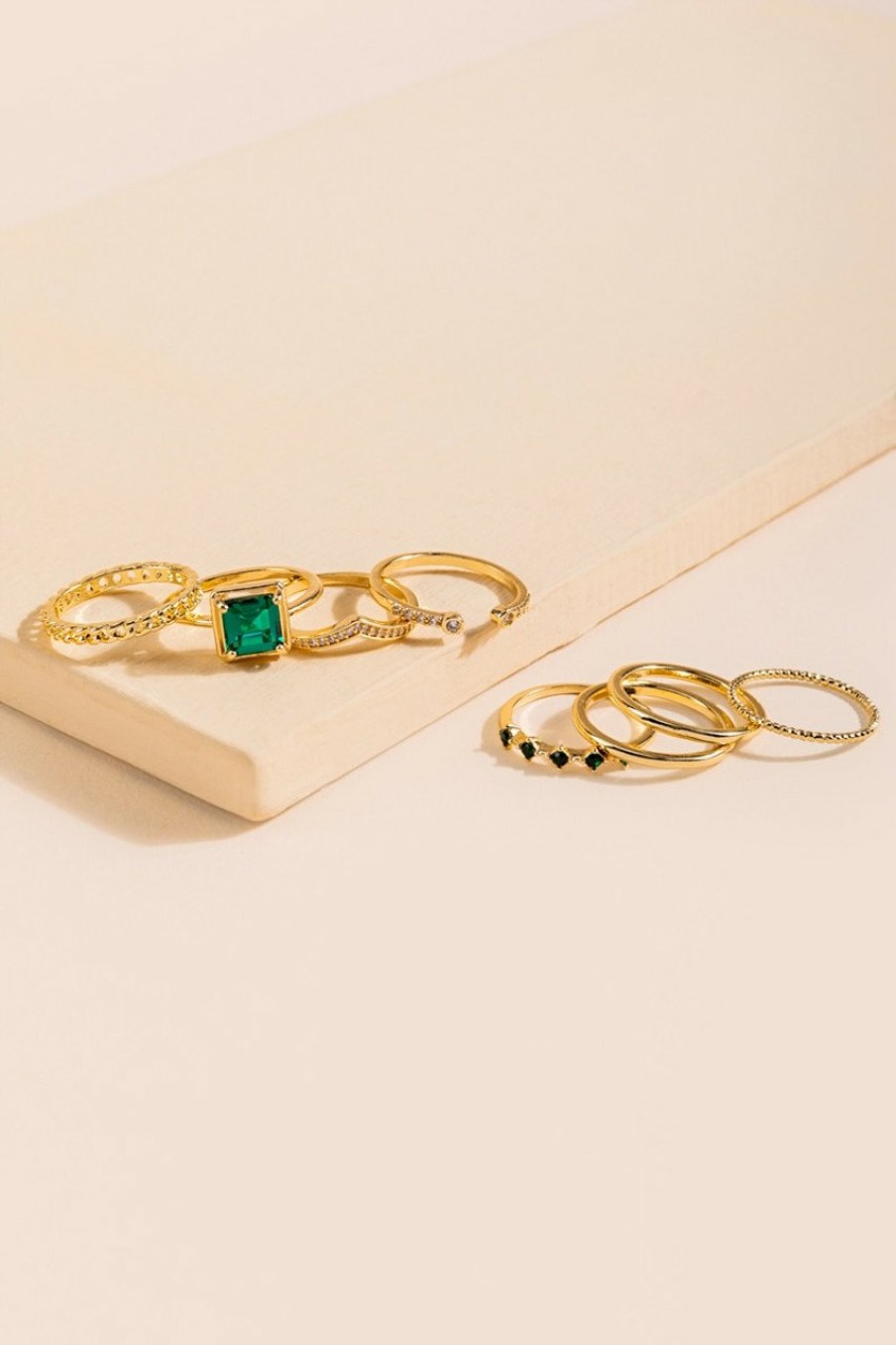 Francesca's Daniella Dainty Crystal Ring Set Emerald Rings