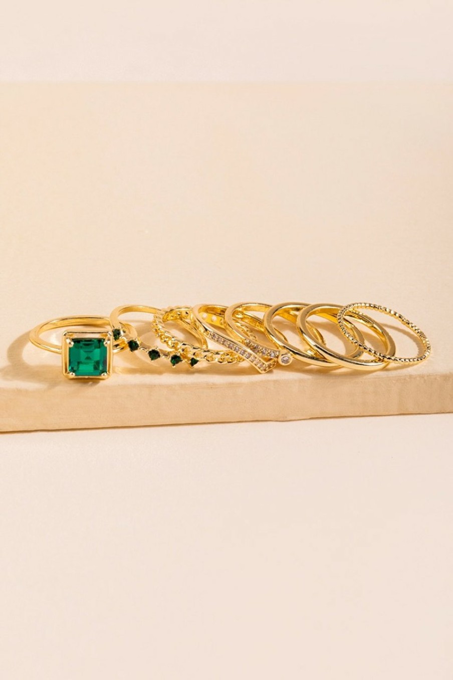 Francesca's Daniella Dainty Crystal Ring Set Emerald Rings