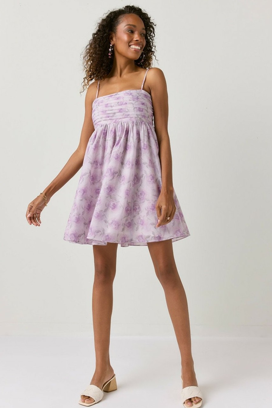 Francesca's Rhianna Pleated Upper Floral Dress Lavender Dresses