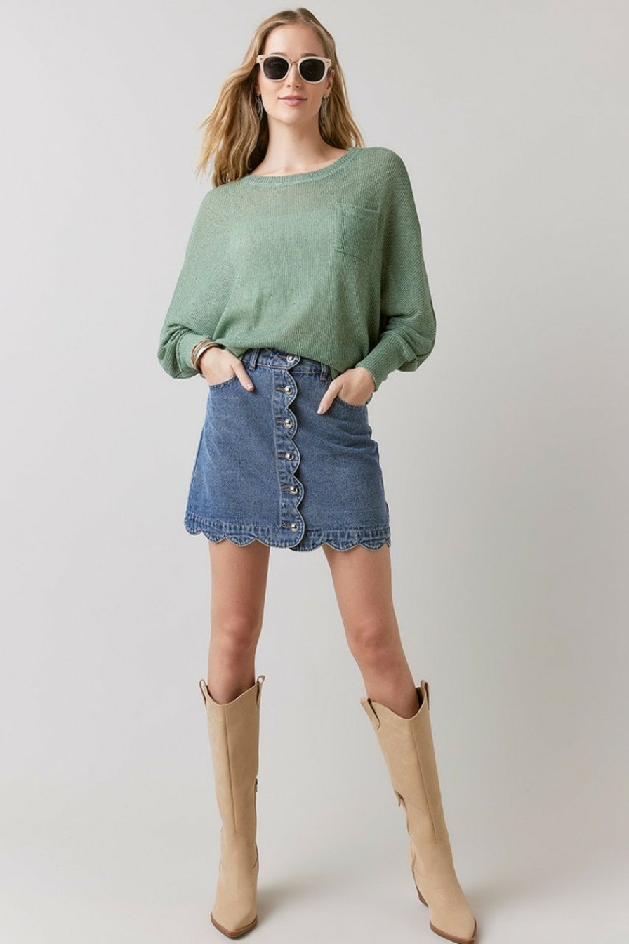 Francesca's Clementine Knit Dolman Sage Green Tops