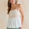 Francesca's Carlisa Contrast Stitch Top Ivory Tops