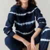 Francesca's Destiny Tie Dye Striped Sweatshirt Navy Tops