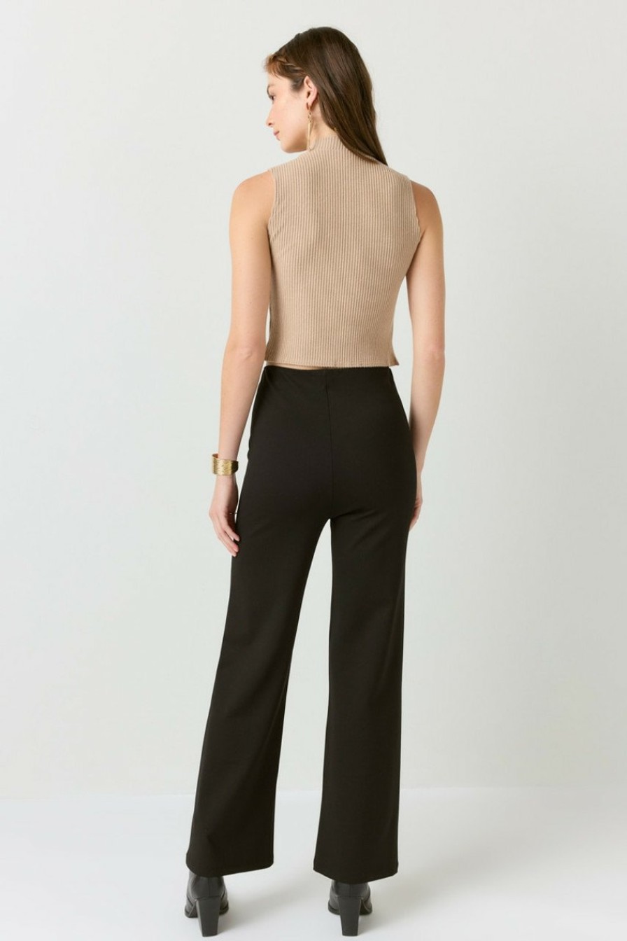 Francesca's Pearl Wide Straight Leg Ponte Pants Black Pants