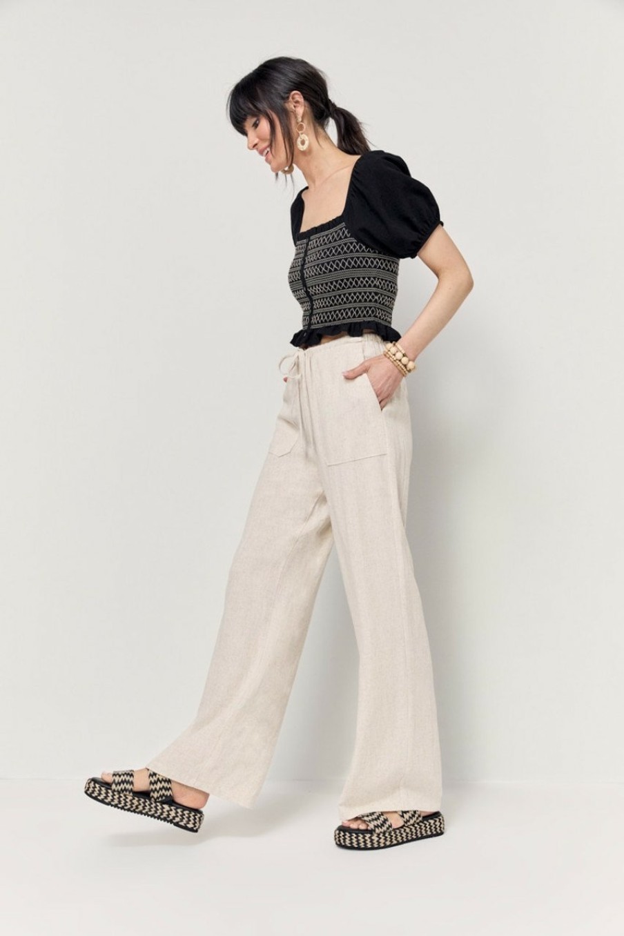 Francesca's Christa Flowy Linen Pants Pants