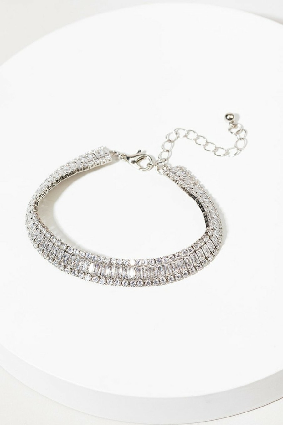 Francesca's Gloria Crystal Baguette Bracelet Silver Bracelets