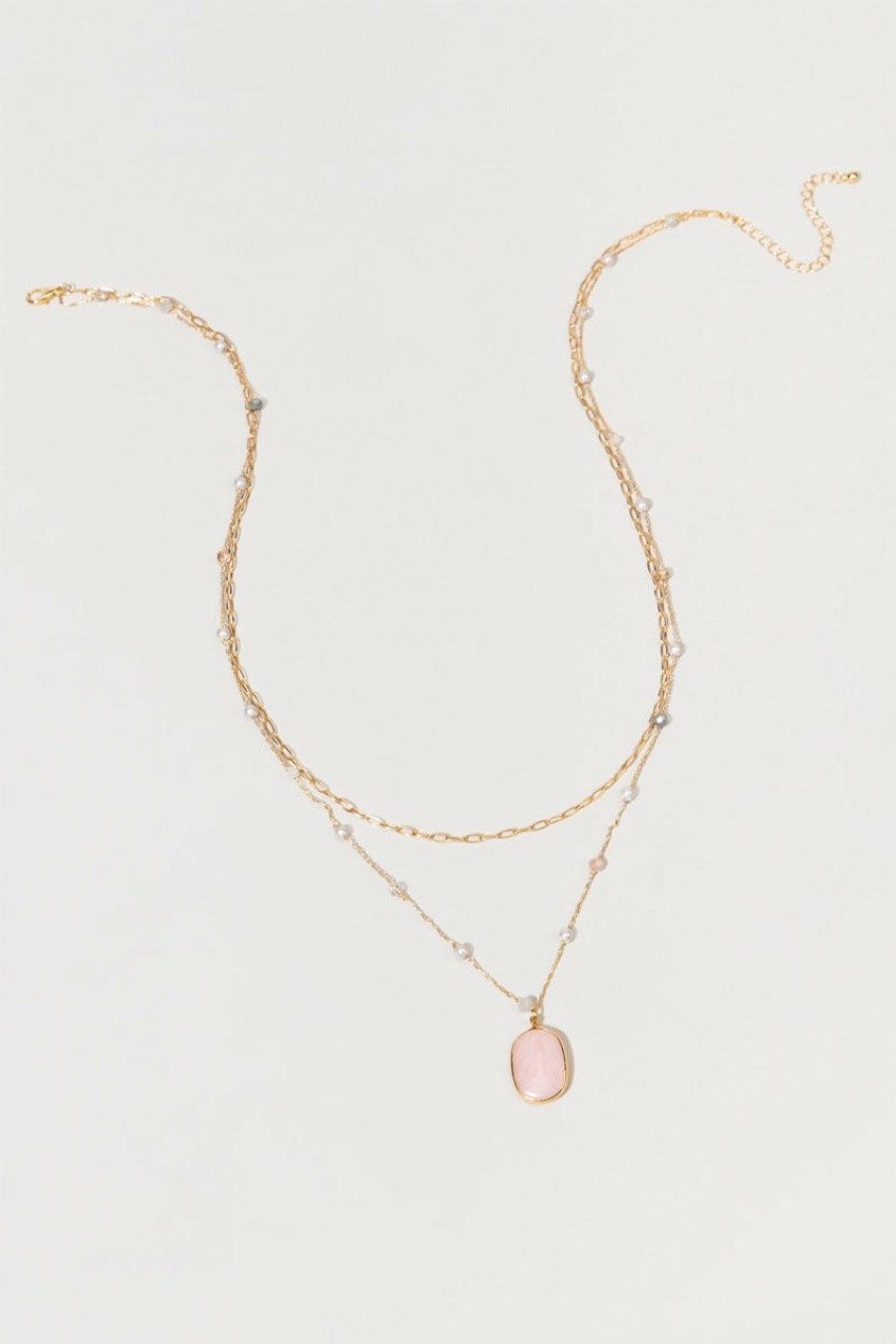 Francesca's Simone Pearl Bead Station Pendant Necklace Pink Necklaces