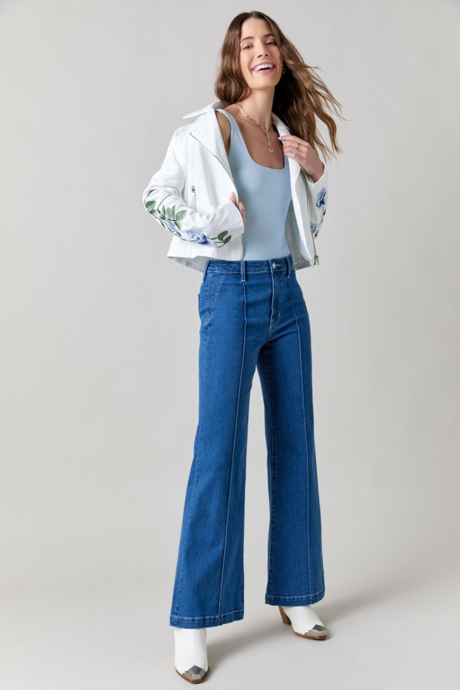 Francesca's Cassidy Embroidered Denim Jacket White Jackets