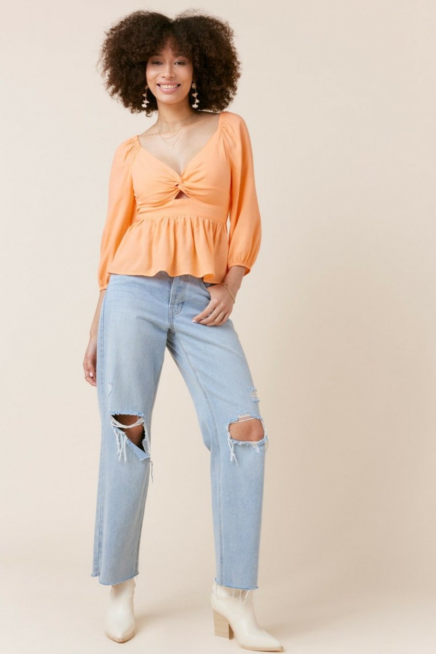 Francesca's Cassandra Peplum Blouse Orange Tops