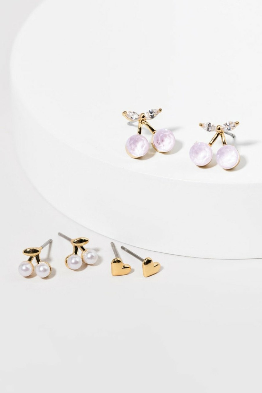 Francesca's Alani Cherries Earrings Set Pale Pink Earrings