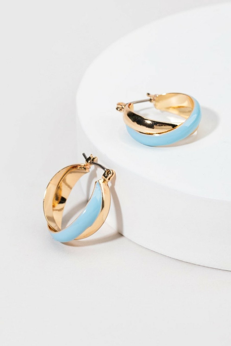 Francesca's Ashlee Enamel Paint X Small Hoops Light Blue Earrings