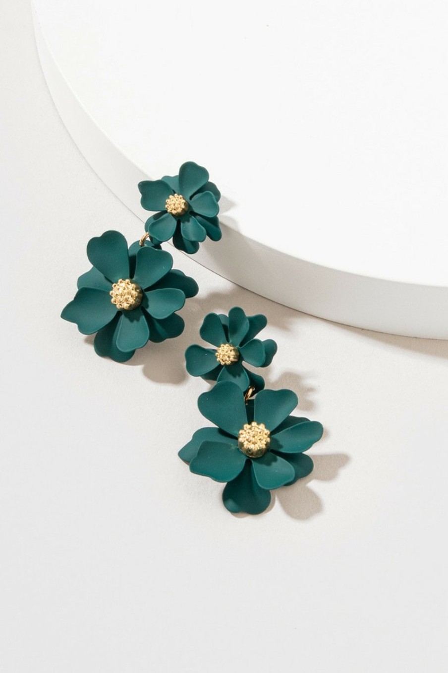 Francesca's Angela Epoxy Painted Flower Chandelier Earrings Teal Earrings