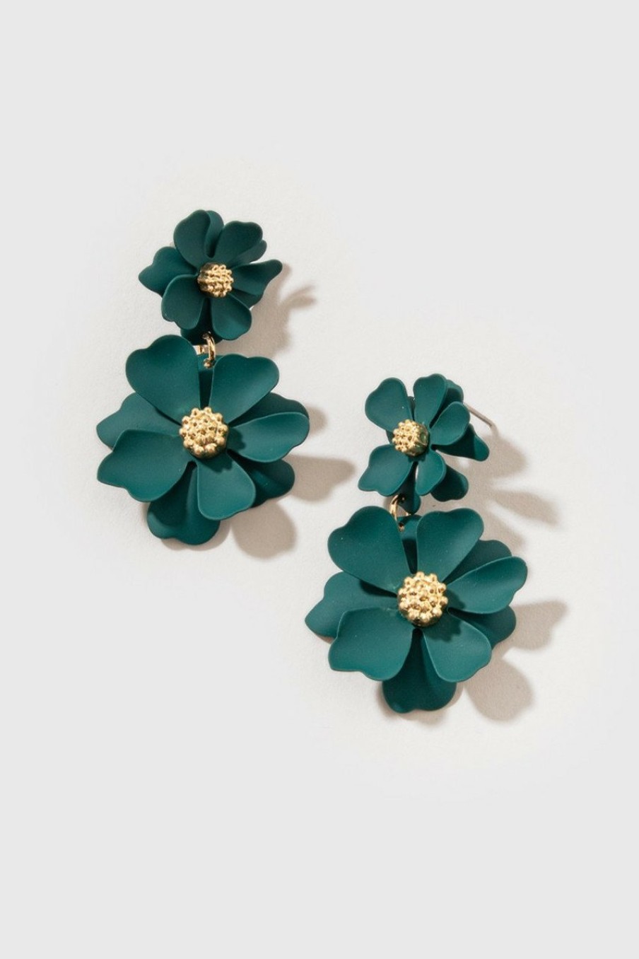 Francesca's Angela Epoxy Painted Flower Chandelier Earrings Teal Earrings