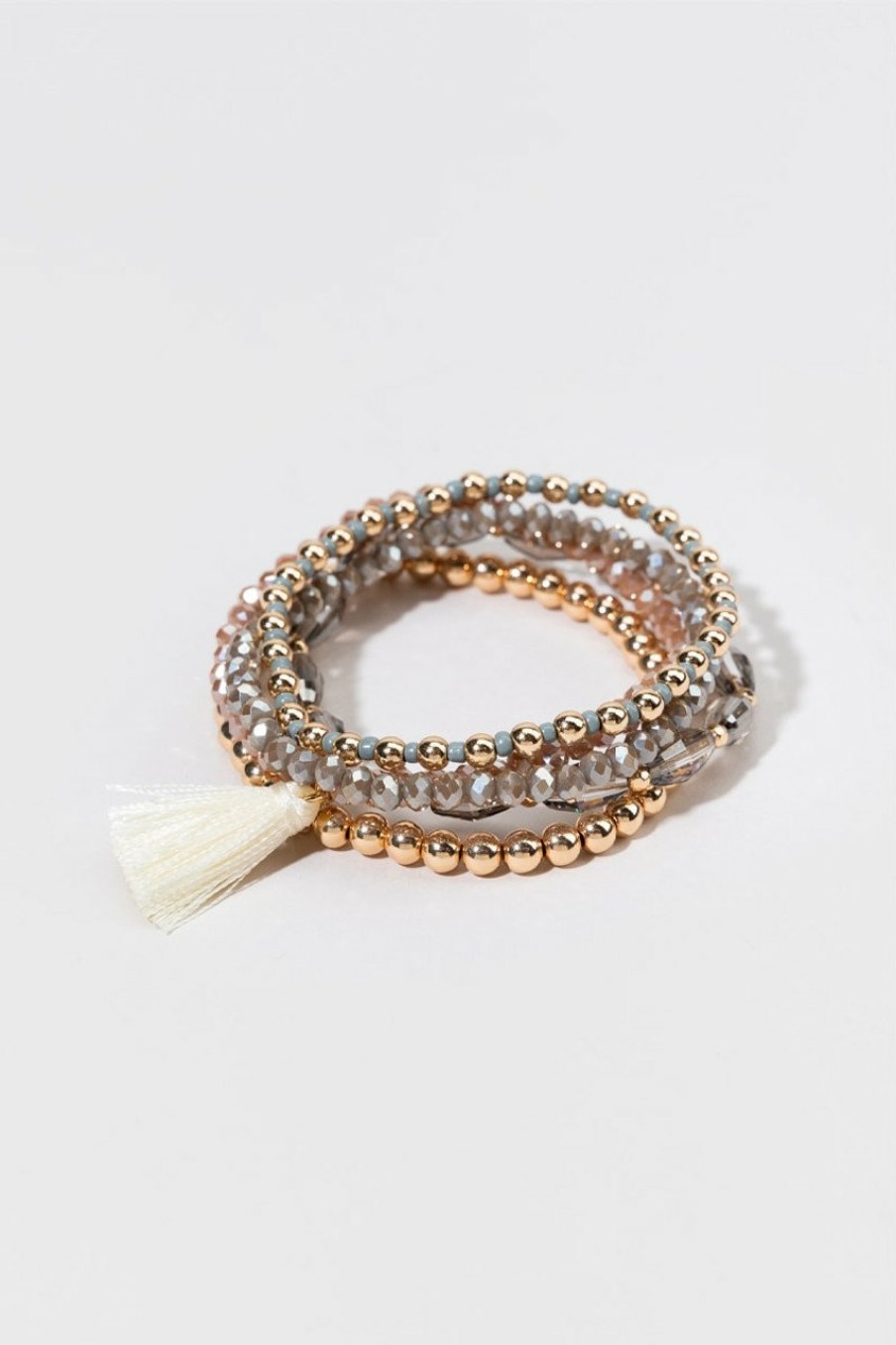 Francesca's Maeve Beaded Tassel Bracelet Set Gray Bracelets