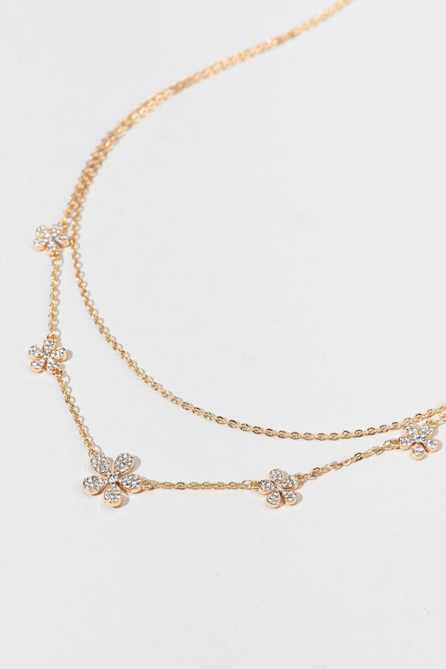 Francesca's Chrissie Pave Flower Layered Necklace Crystal Necklaces