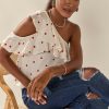 Francesca's Piper Cold Shoulder Polka Dot Blouse White Tops