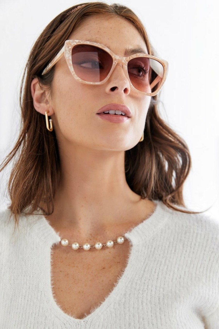 Francesca's Jane Ized Cat Eye Sunglasses Pearl Sunglasses