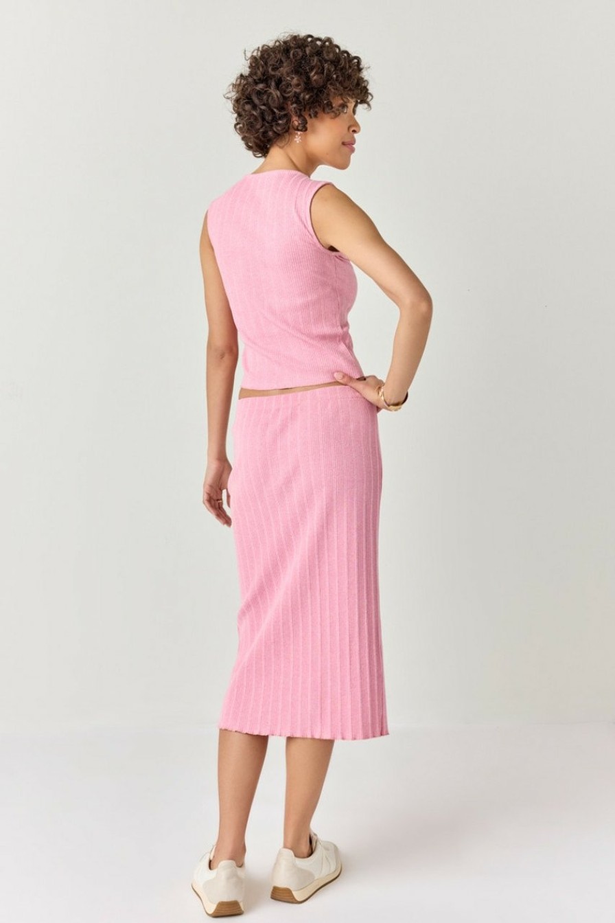 Francesca's Fanny Textured Knit Midi Skirt Pink Skirts