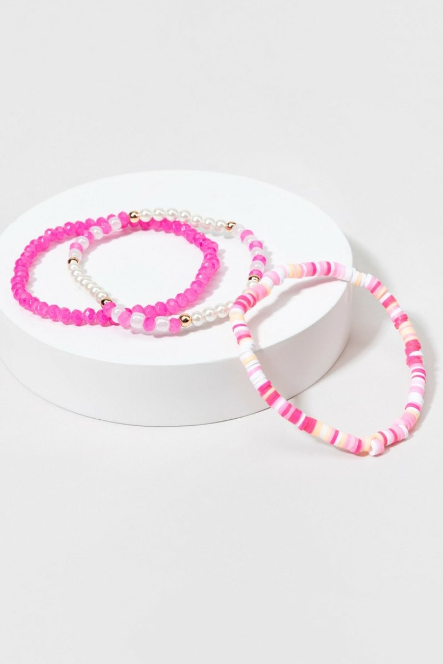 Francesca's Ellis Disk Bracelet Set Pink Bracelets