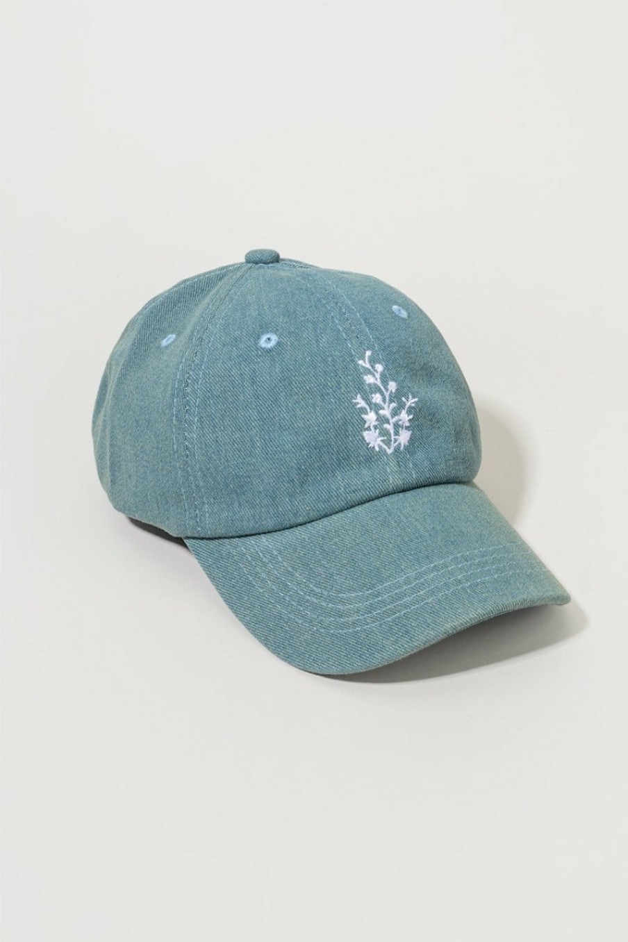 Francesca's Amerie Floral Embroidered Baseball Hat Chambray Hats