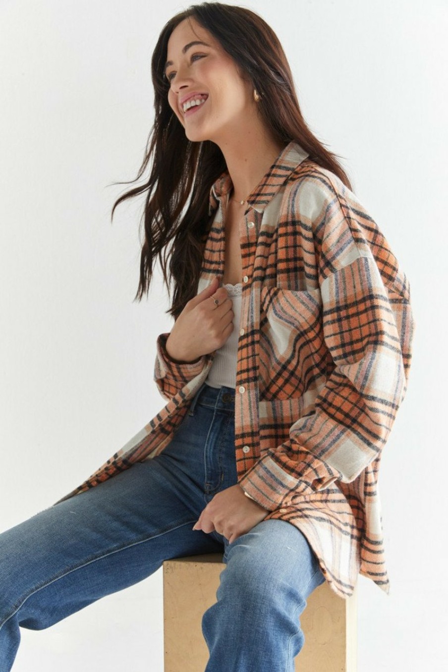 Francesca's Charlie Plaid Shacket Jackets