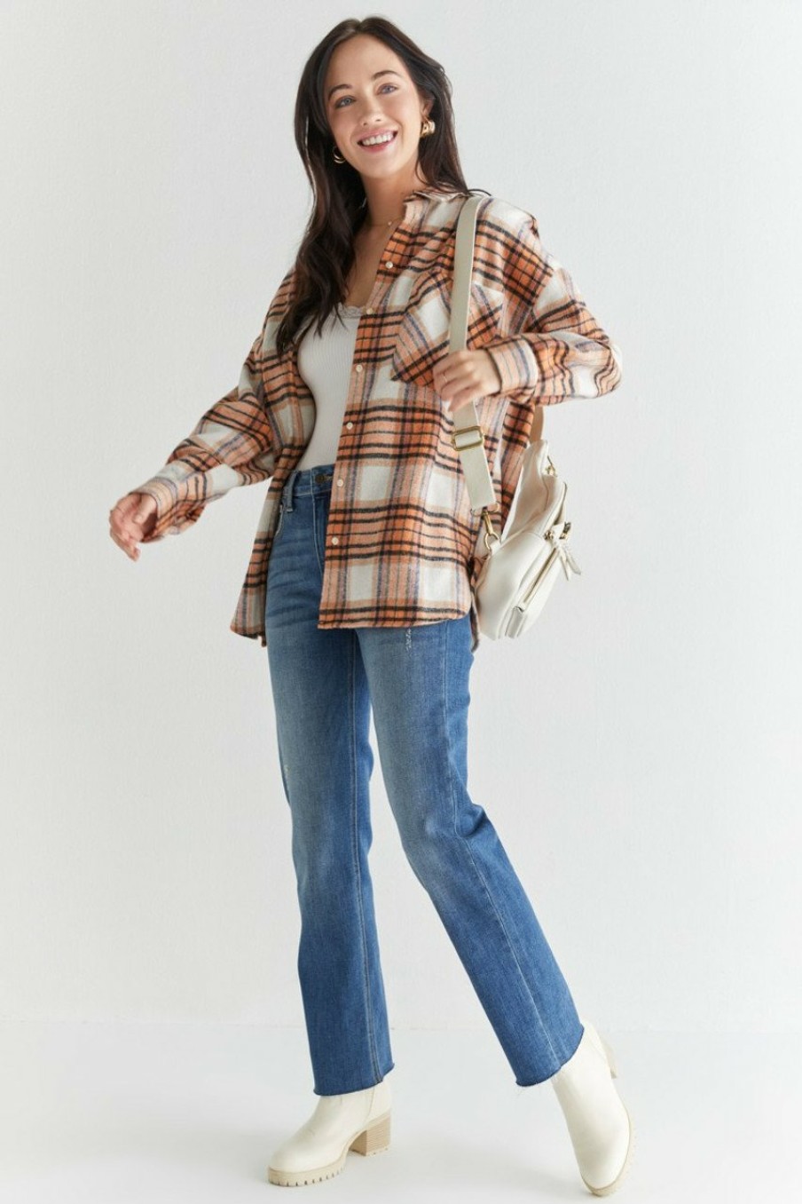 Francesca's Charlie Plaid Shacket Jackets