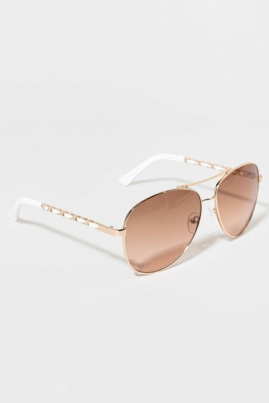 Francesca's Loraine Chanel Chain Aviator Glasses Gold Sunglasses