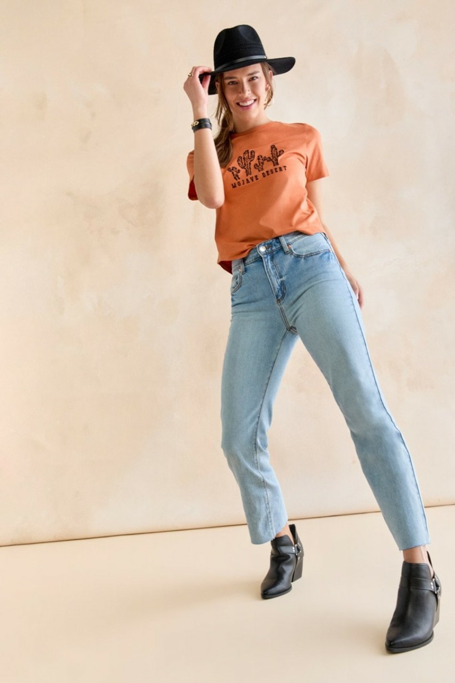 Francesca's Mojave Desert Graphic Tee Orange Tops