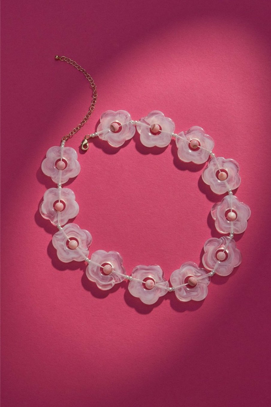 Francesca's Luxe Resin Flower Pearl Necklace Pink Necklaces