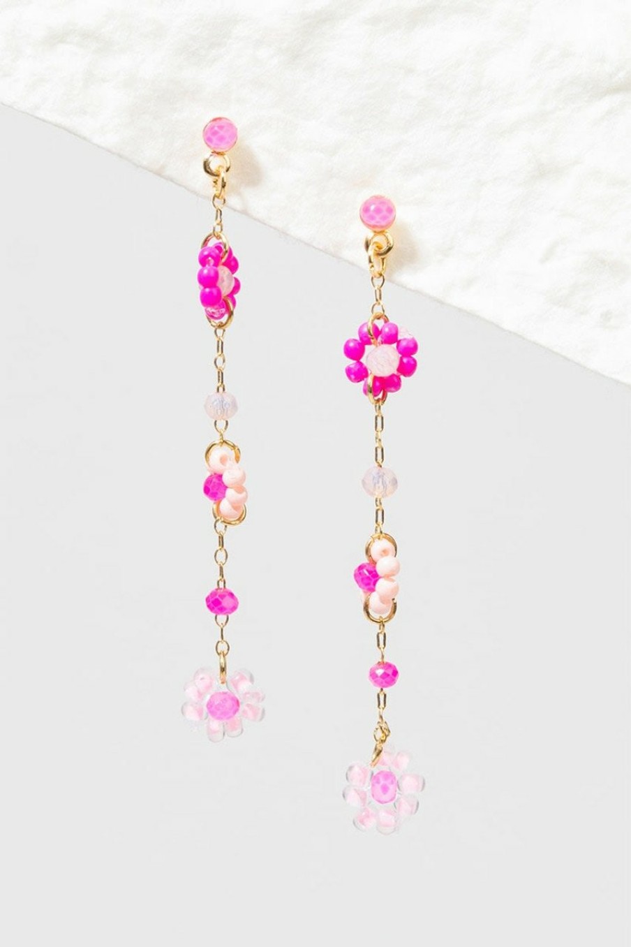 Francesca's Emma Delicate Flower Beaded Drop Earrings Pink Earrings