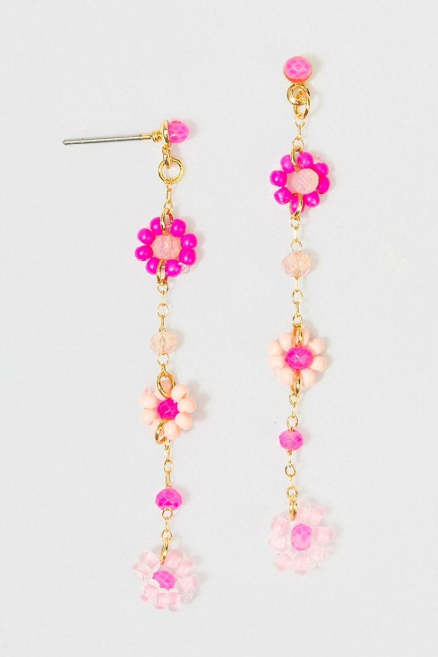 Francesca's Emma Delicate Flower Beaded Drop Earrings Pink Earrings