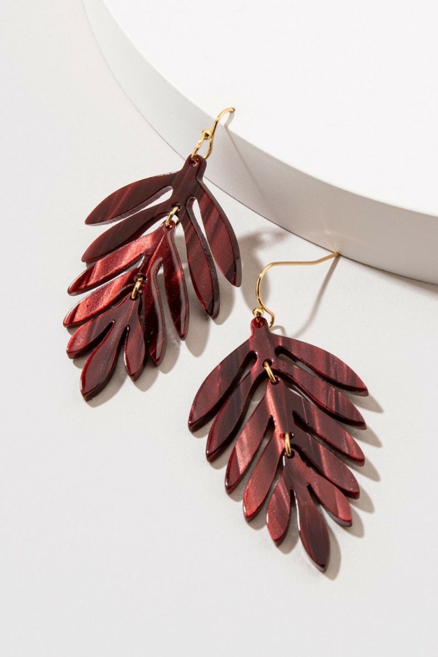 Francesca's Finley Resin Feather Chandelier Earrings Burgundy Earrings