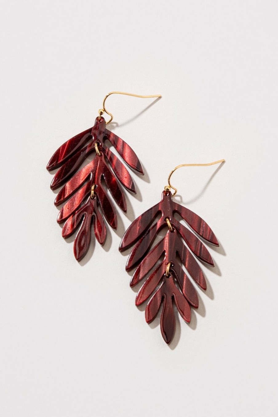 Francesca's Finley Resin Feather Chandelier Earrings Burgundy Earrings