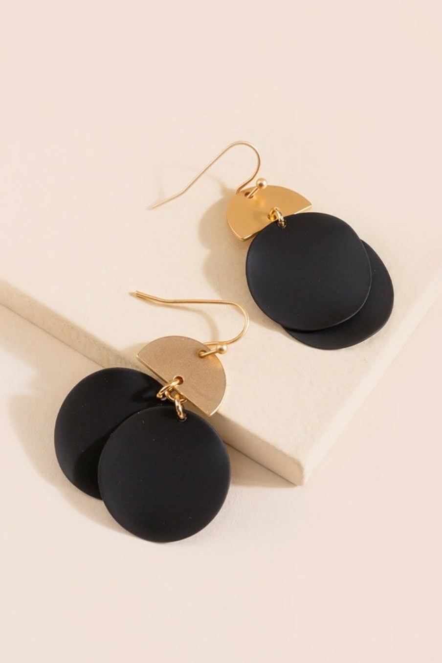 Francesca's Dianna Matte Painted Double Circle Drop Earrings Black Earrings