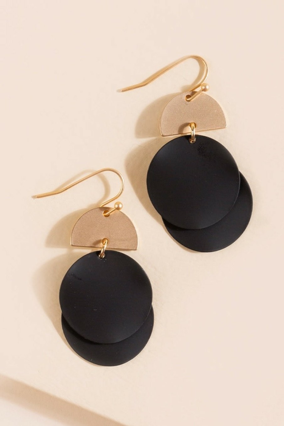 Francesca's Dianna Matte Painted Double Circle Drop Earrings Black Earrings