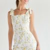 Francesca's Nichole Yellow Floral Print Waist Dress White Dresses