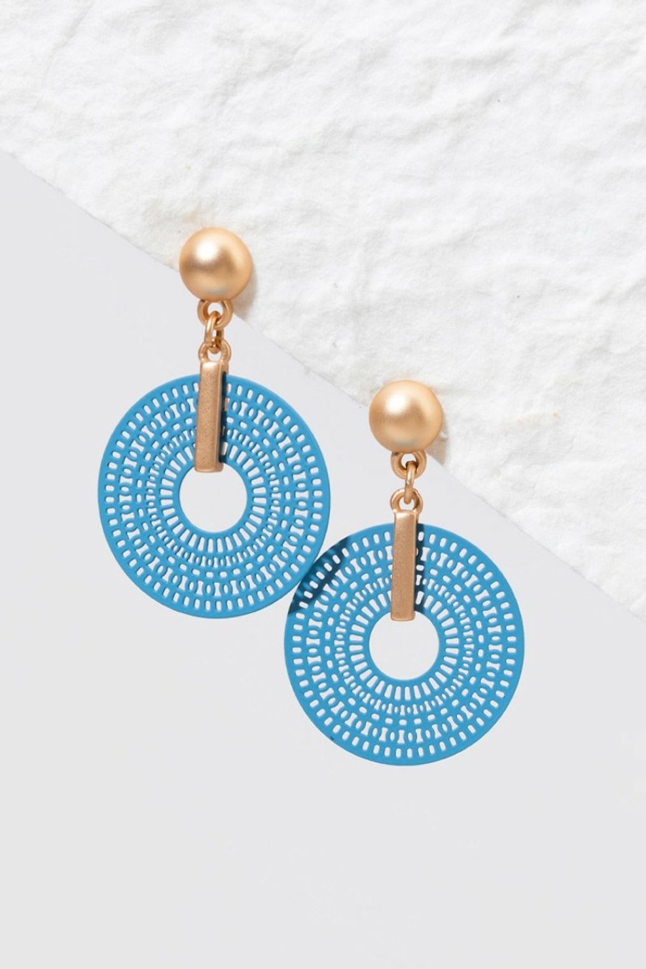 Francesca's Rosa Matte Painted Filigree Circle Earrings Blue Earrings