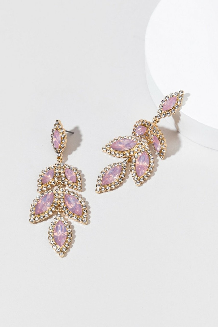 Francesca's Paulina Diamond Leaf Chandeliers Pink Earrings